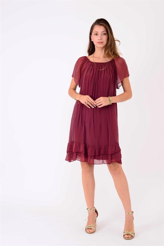 9606 MADONNA YAKA KISA İPEK ELBİSE