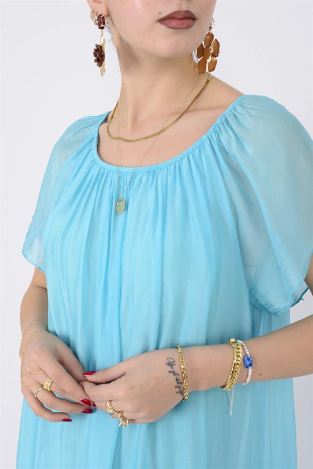 9606 MADONNA YAKA KISA İPEK ELBİSE