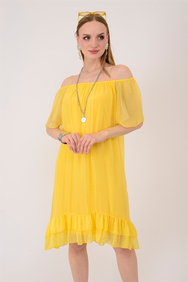 9606 MADONNA YAKA KISA İPEK ELBİSE