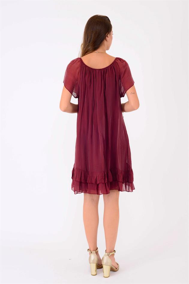 9606 MADONNA YAKA KISA İPEK ELBİSE