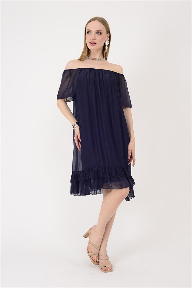 9606 MADONNA YAKA KISA İPEK ELBİSE