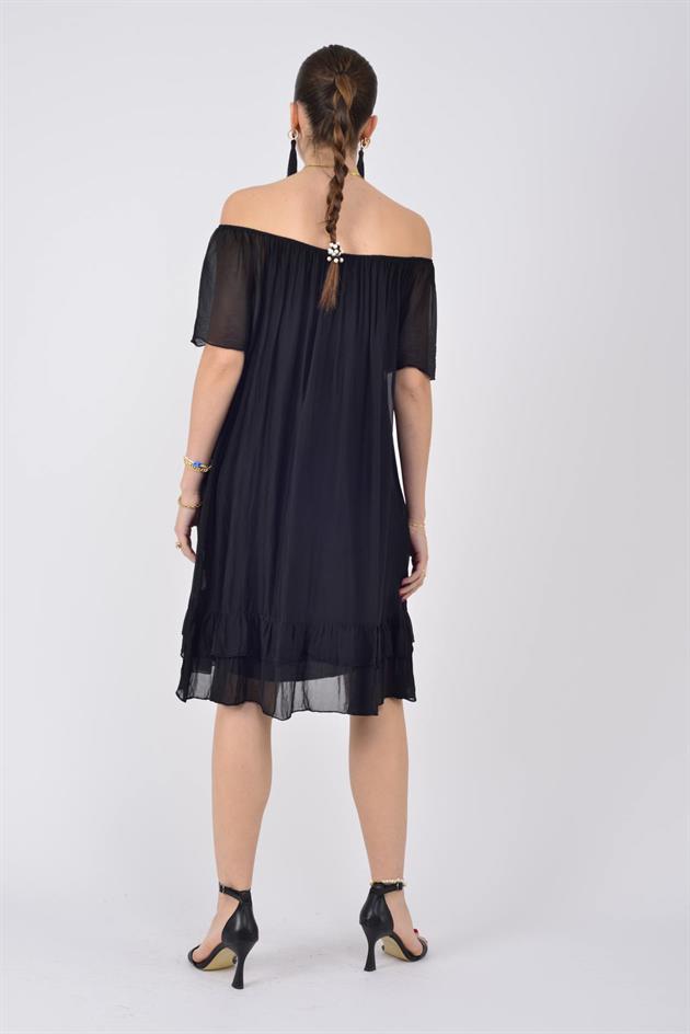 9606 MADONNA YAKA KISA İPEK ELBİSE