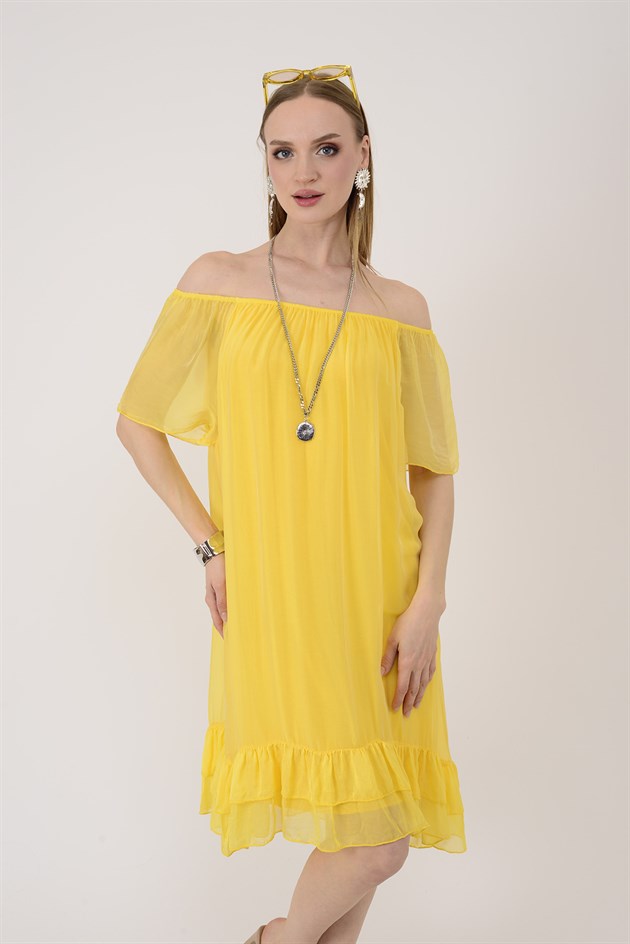 9606 MADONNA YAKA KISA İPEK ELBİSE