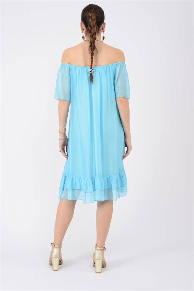 9606 MADONNA YAKA KISA İPEK ELBİSE