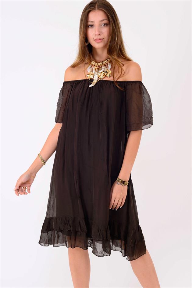 9606 MADONNA YAKA KISA İPEK ELBİSE