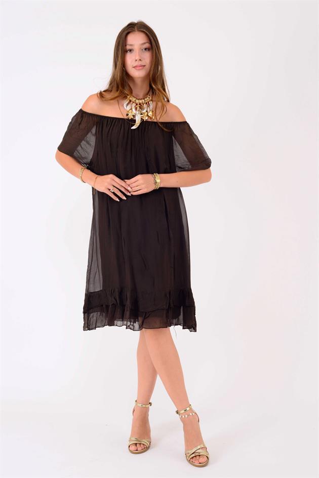 9606 MADONNA YAKA KISA İPEK ELBİSE