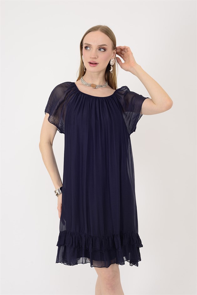 9606 MADONNA YAKA KISA İPEK ELBİSE