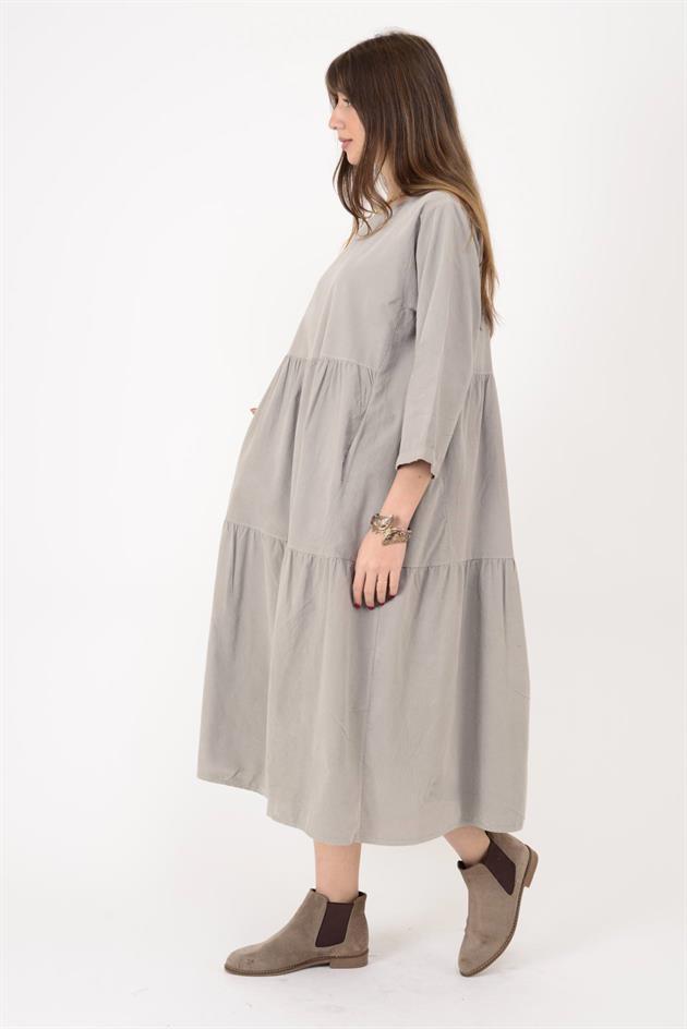 9879 LOVA BİSİKLET YAKA FİTİLLİ KADİFE ELBİSE