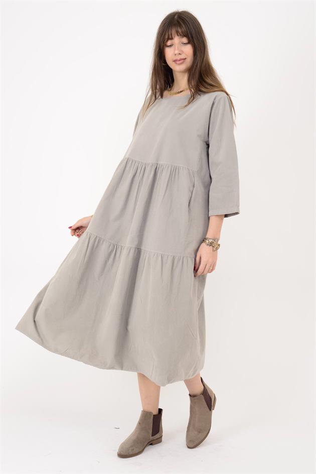 9879 LOVA BİSİKLET YAKA FİTİLLİ KADİFE ELBİSE