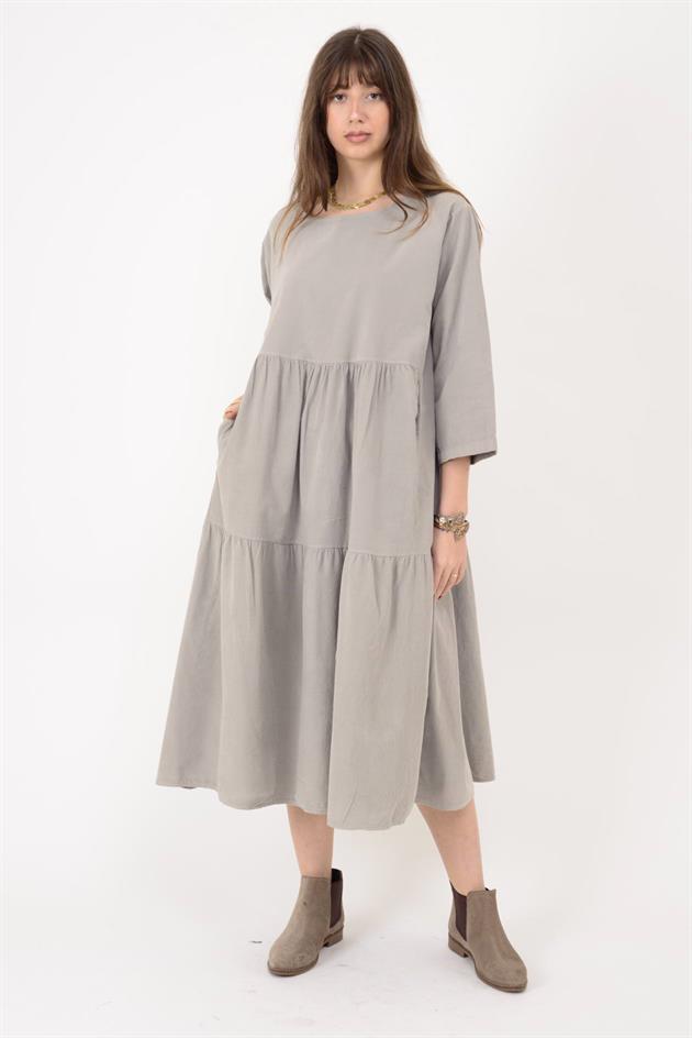 9879 LOVA BİSİKLET YAKA FİTİLLİ KADİFE ELBİSE