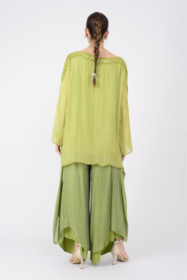 9889 PAYET DETAYLI İPEK BLUZ