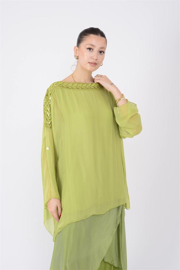 9889 PAYET DETAYLI İPEK BLUZ