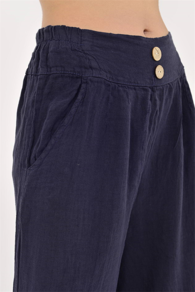 9961 DÜĞME DETAYLI KETEN PANTOLON