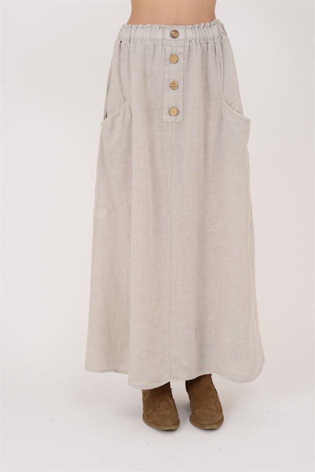 9984 DÜĞME DETAYLI KETEN ETEK