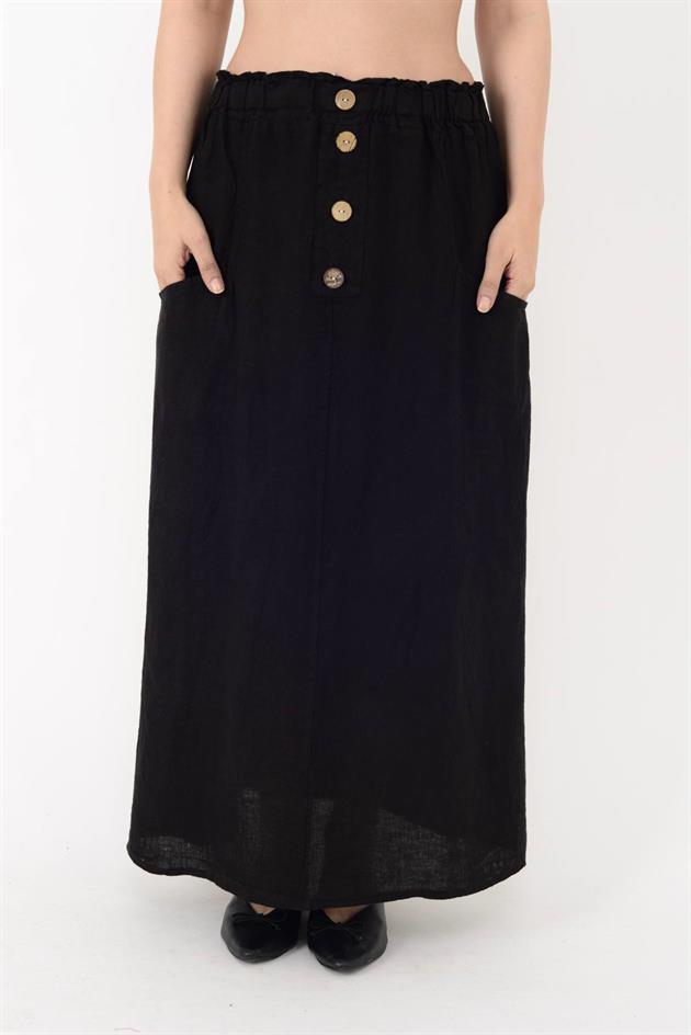 9984 DÜĞME DETAYLI KETEN ETEK