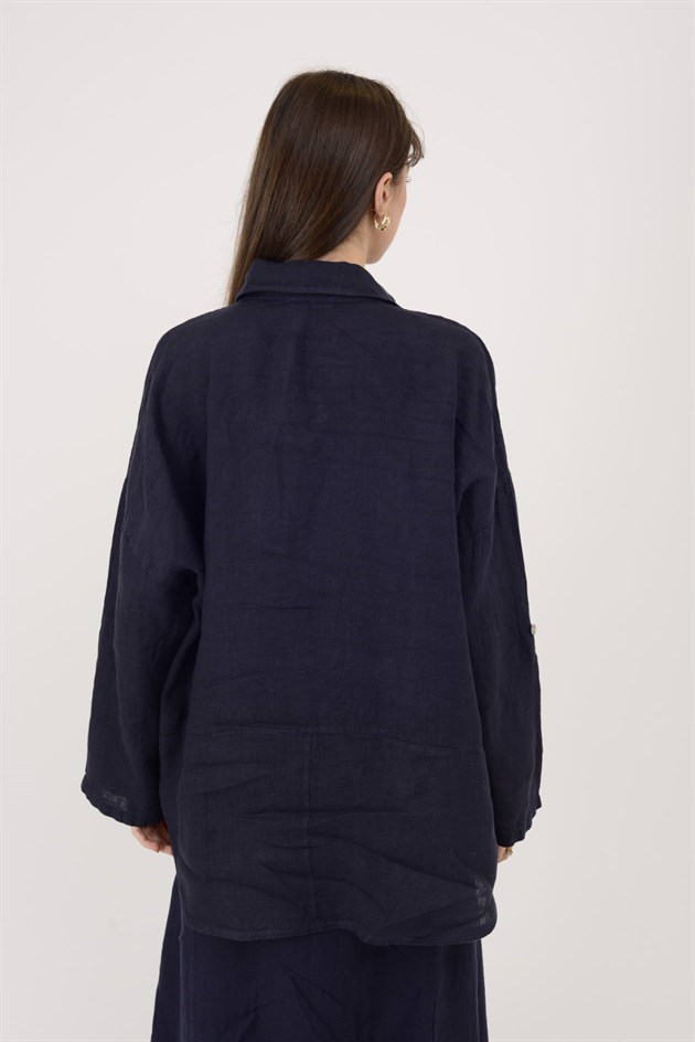 99918 PAYET DETAYLI İŞLEMELİ KETEN GÖMLEK