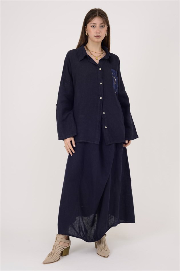 99918 PAYET DETAYLI İŞLEMELİ KETEN GÖMLEK