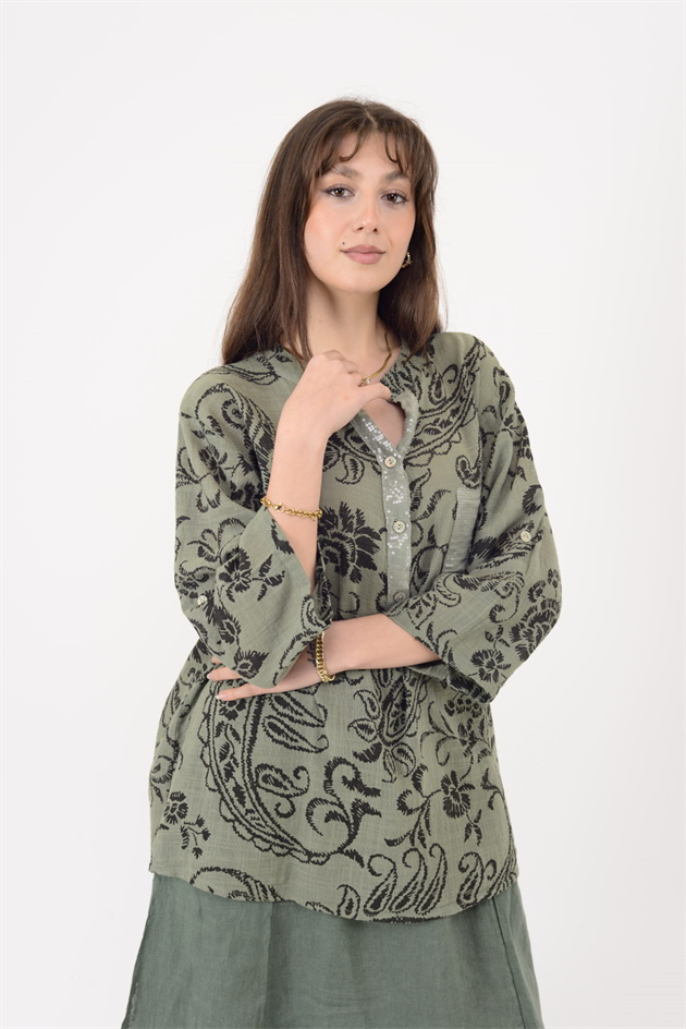 A0028 PAYET DETAYLI ŞAL DESEN GÖMLEK