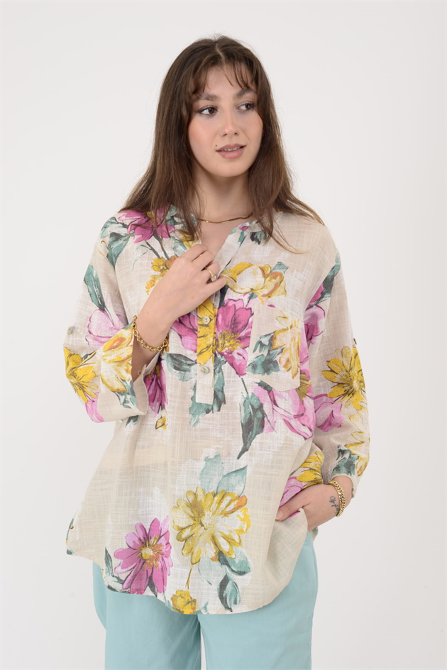 A0150 KRİZANTEM DESEN GÖMLEK