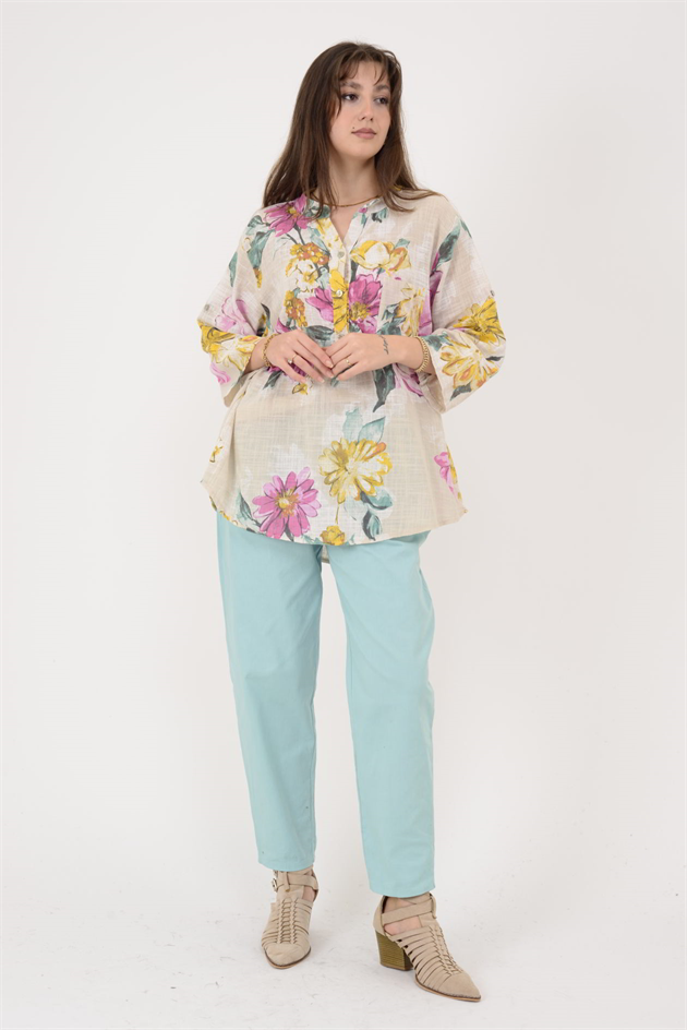 A0150 KRİZANTEM DESEN GÖMLEK