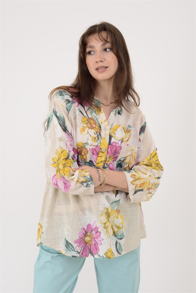 A0150 KRİZANTEM DESEN GÖMLEK