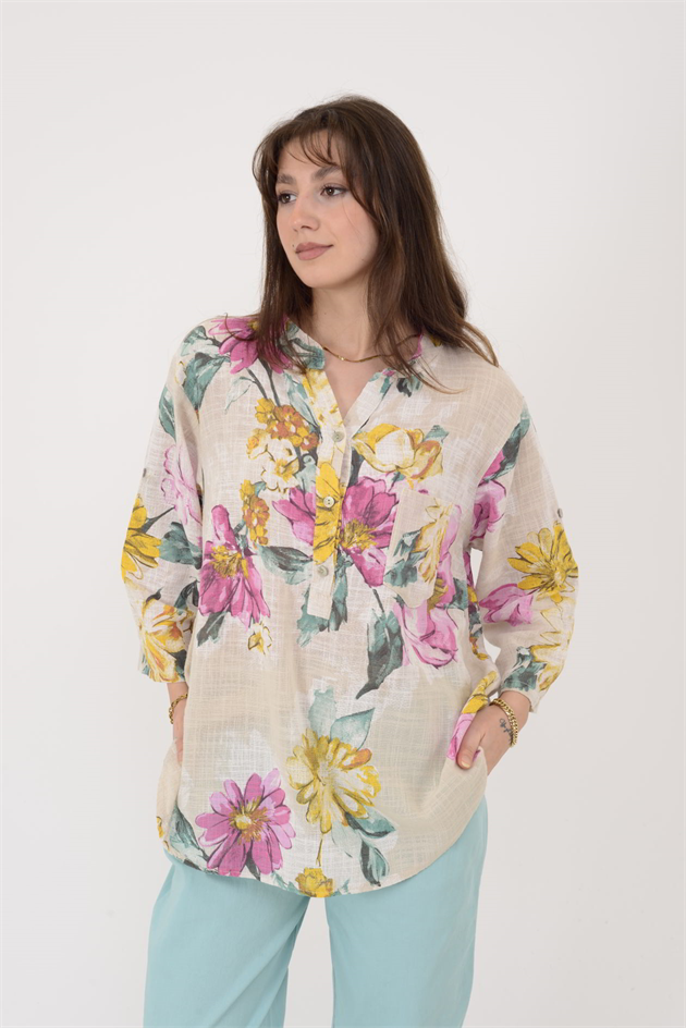 A0150 KRİZANTEM DESEN GÖMLEK