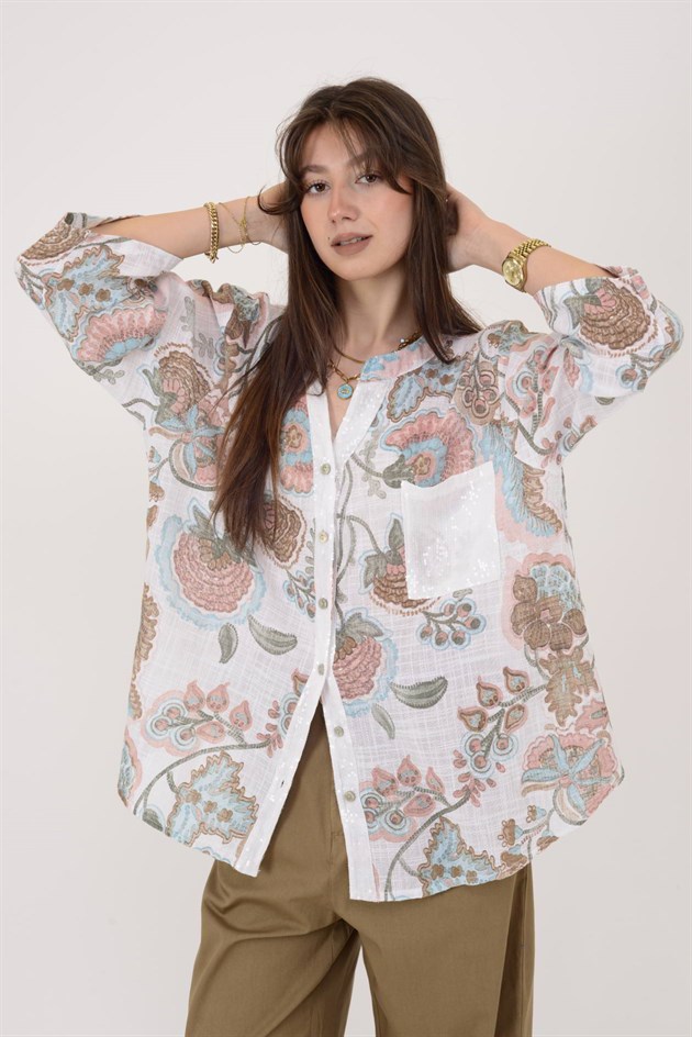 A0185 KADİFE ÇİÇEĞİ DESEN GÖMLEK