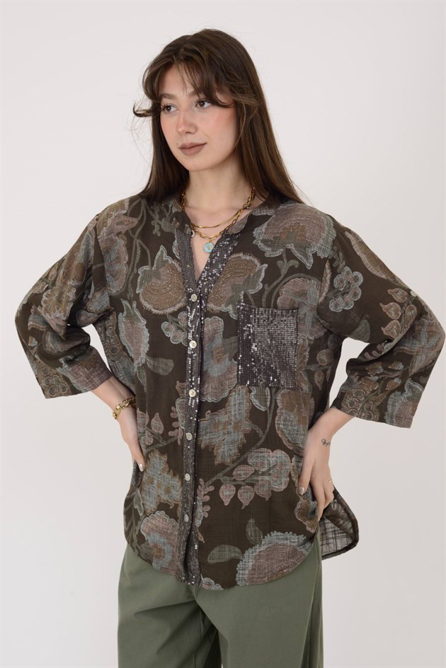 A0185 KADİFE ÇİÇEĞİ DESEN GÖMLEK