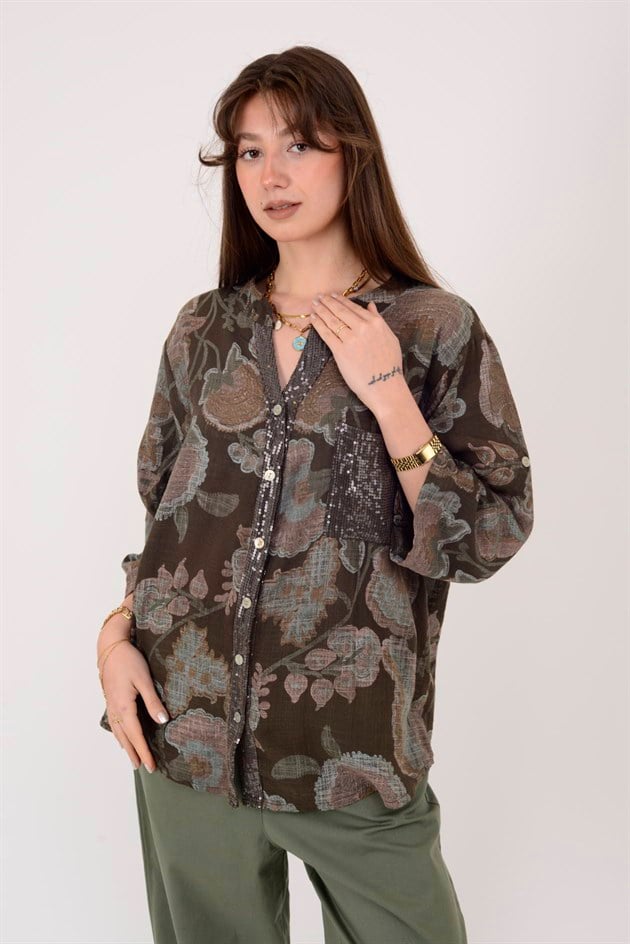 A0185 KADİFE ÇİÇEĞİ DESEN GÖMLEK