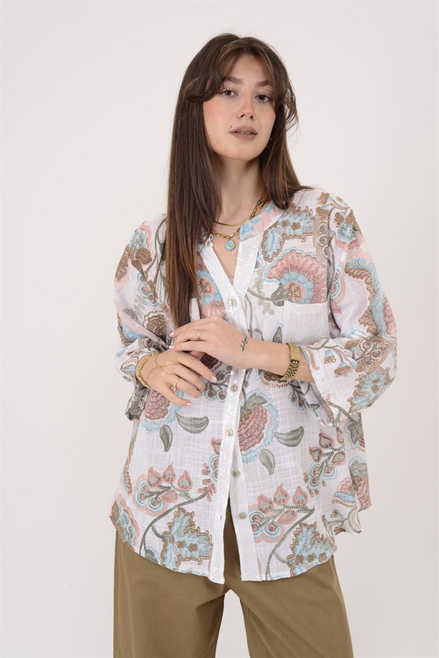 A0185 KADİFE ÇİÇEĞİ DESEN GÖMLEK