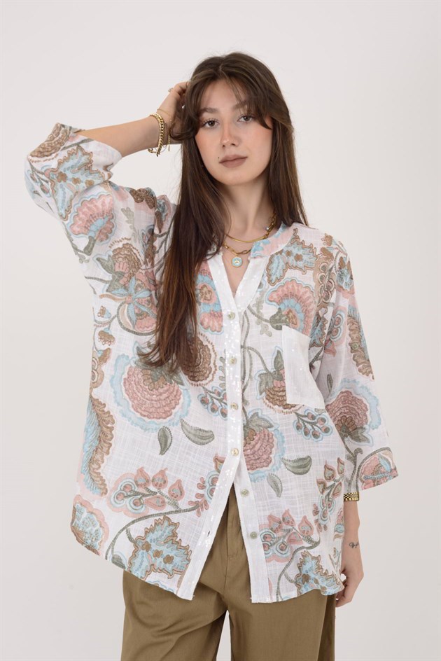 A0185 KADİFE ÇİÇEĞİ DESEN GÖMLEK