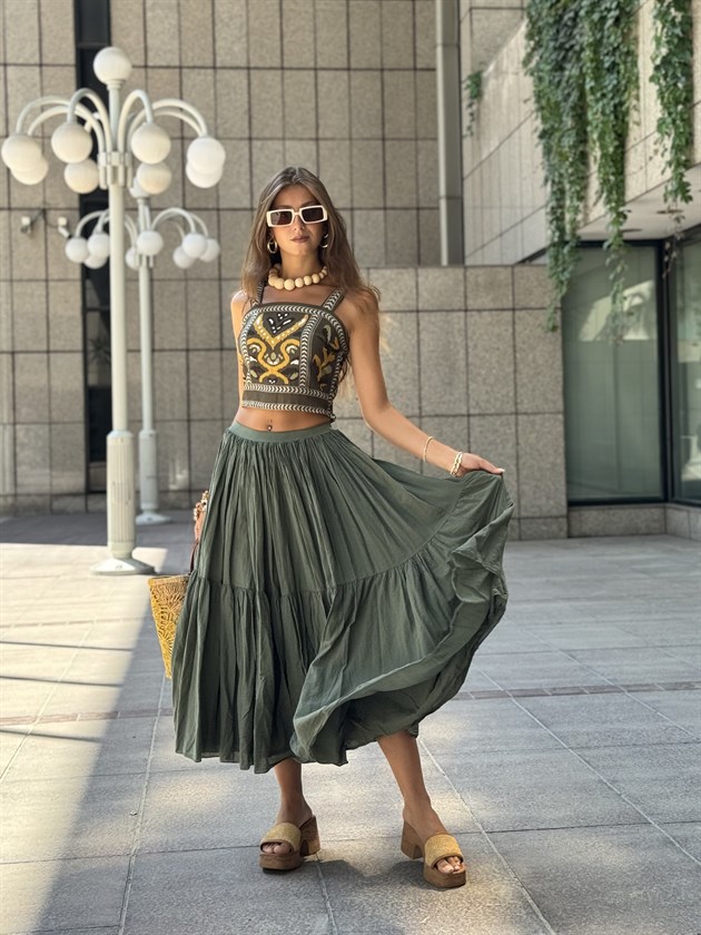 A8213 VIEN BELİ LASTİKLİ KABARIK ETEK