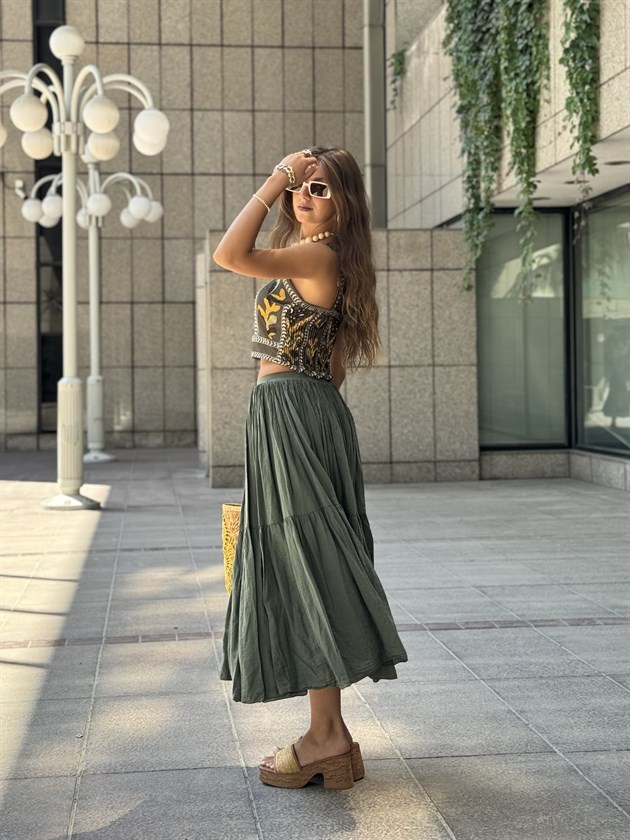 A8213 VIEN BELİ LASTİKLİ KABARIK ETEK