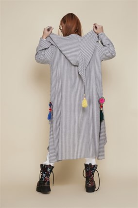 ADN002 CADI KAPÜŞONLU PÜSKÜLLÜ BOHO KAP