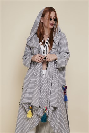 ADN002 CADI KAPÜŞONLU PÜSKÜLLÜ BOHO KAP