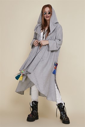 ADN002 CADI KAPÜŞONLU PÜSKÜLLÜ BOHO KAP