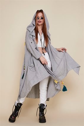 ADN002 CADI KAPÜŞONLU PÜSKÜLLÜ BOHO KAP