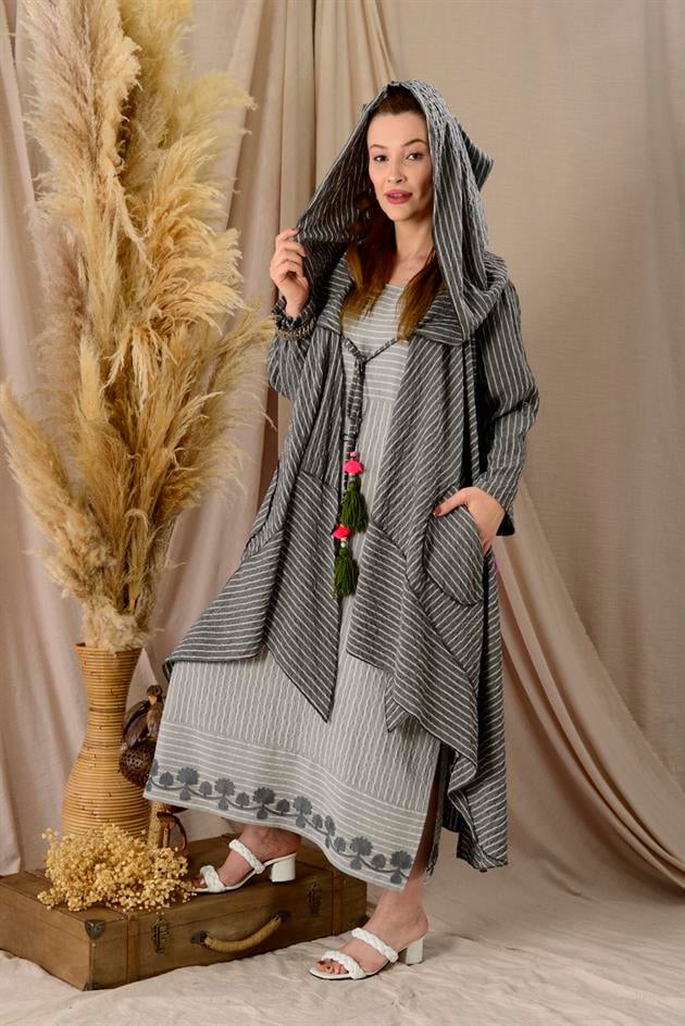 ADN002 CADI KAPÜŞONLU PÜSKÜLLÜ BOHO KAP