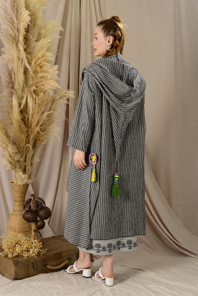 ADN002 CADI KAPÜŞONLU PÜSKÜLLÜ BOHO KAP