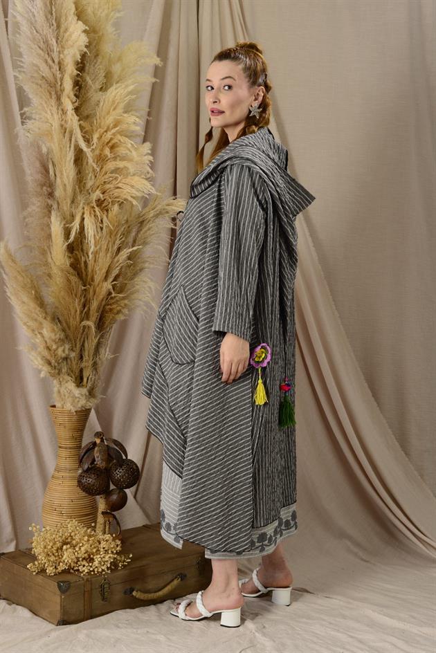 ADN002 CADI KAPÜŞONLU PÜSKÜLLÜ BOHO KAP