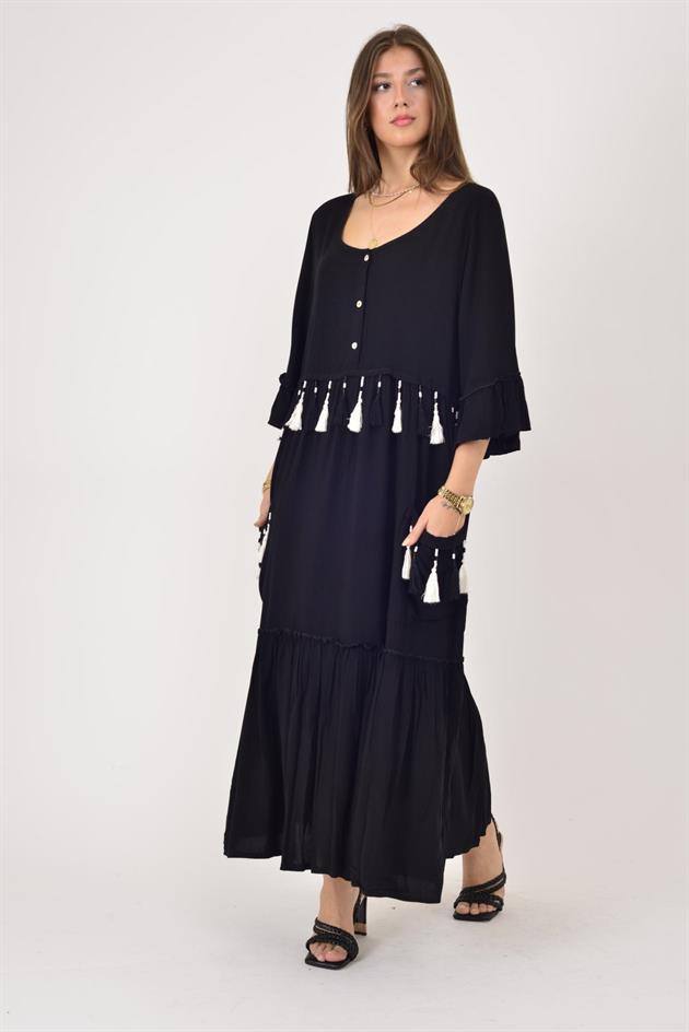 ADN5383 OYA VE PÜSKÜL DETAY BOHO ELBİSE