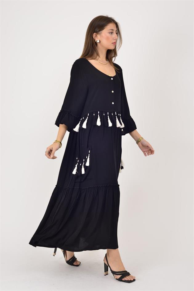 ADN5383 OYA VE PÜSKÜL DETAY BOHO ELBİSE