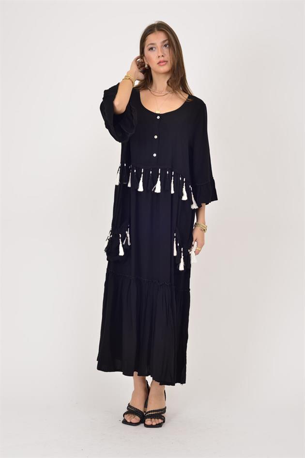 ADN5383 OYA VE PÜSKÜL DETAY BOHO ELBİSE