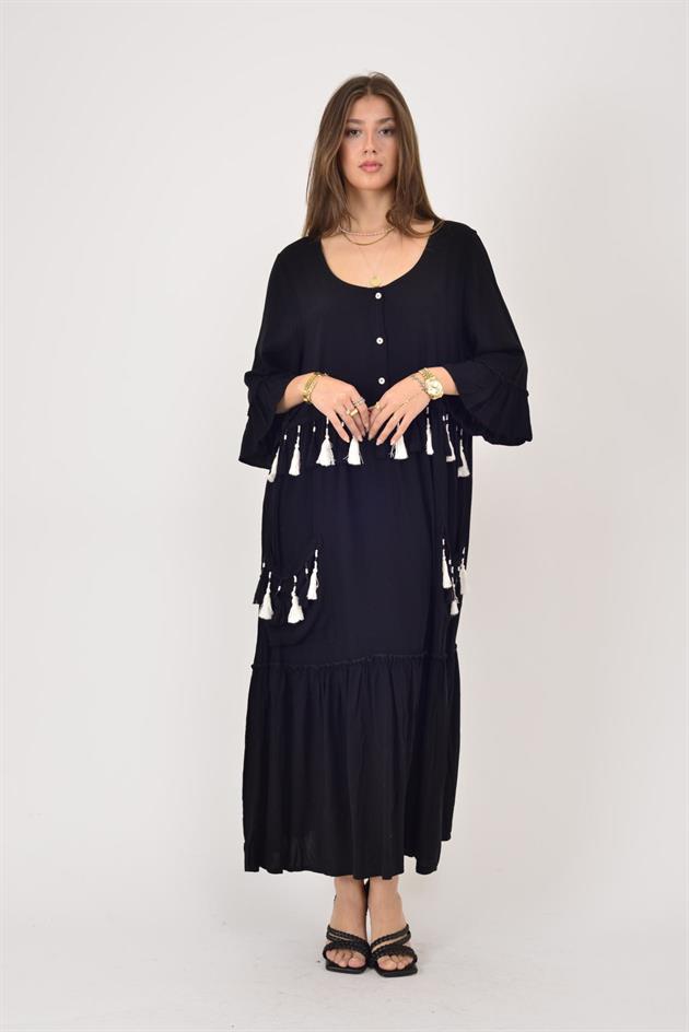 ADN5383 OYA VE PÜSKÜL DETAY BOHO ELBİSE