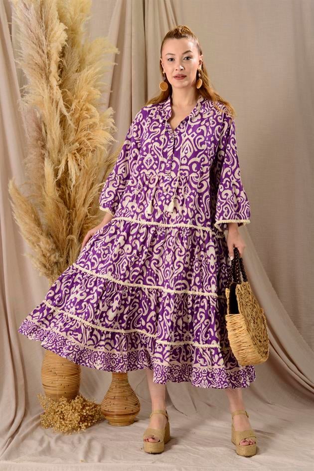 AN10384 MARIN PONPON DETAYLI ELBİSE