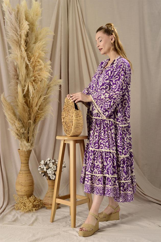 AN10384 MARIN PONPON DETAYLI ELBİSE