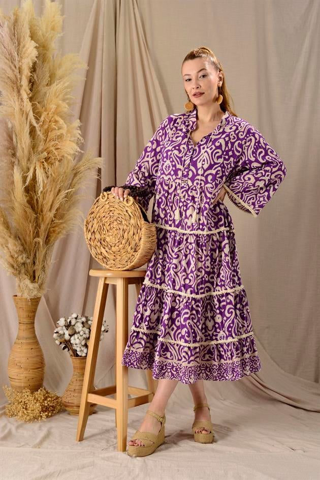 AN10384 MARIN PONPON DETAYLI ELBİSE