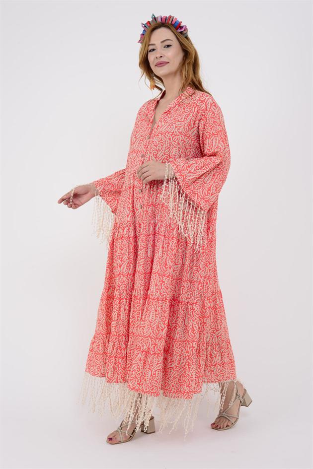 AN10384 MARIN SAÇAK DETAYLI ELBİSE