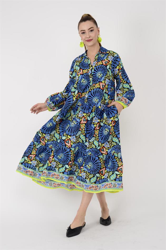 AN10385 ÇİÇEK DESENLİ GÖMLEK ELBİSE