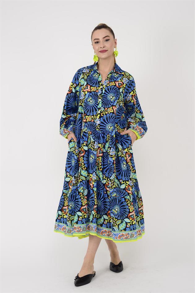 AN10385 ÇİÇEK DESENLİ GÖMLEK ELBİSE